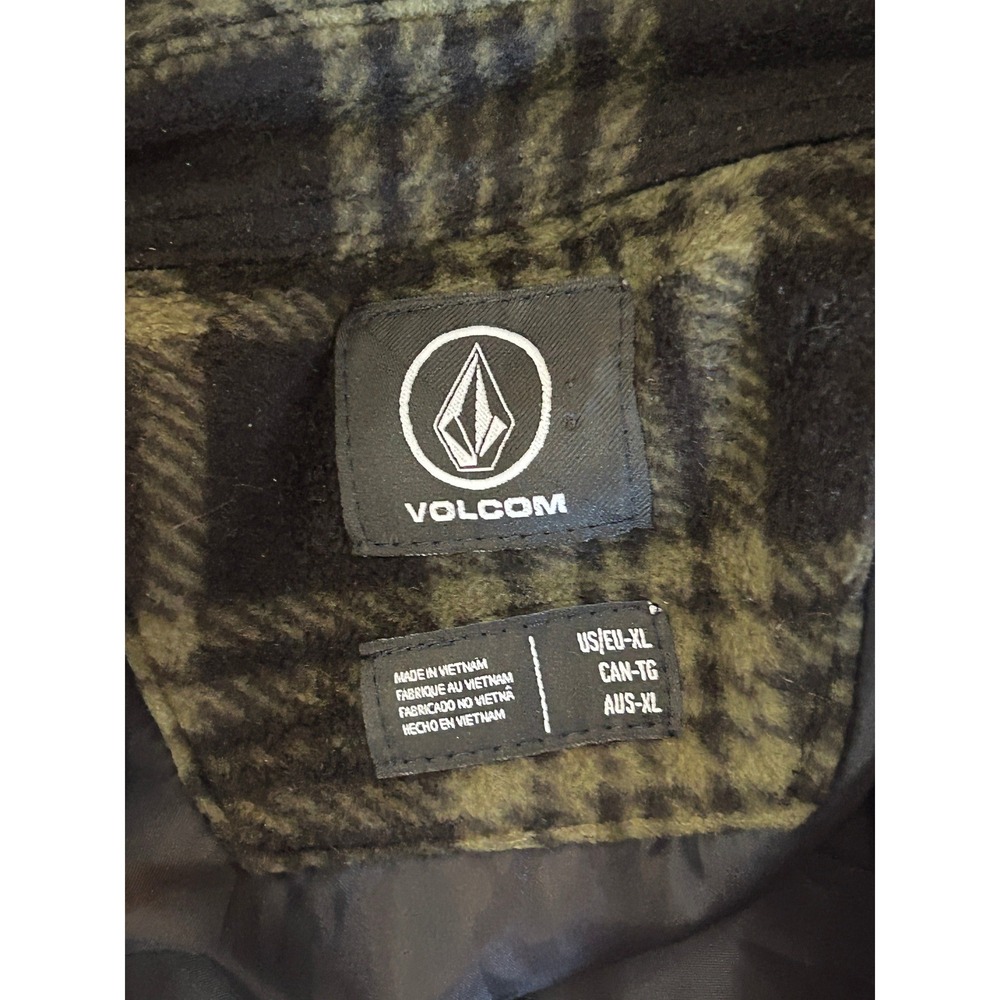 Volcom Mens XL Plaid Fleece Shirt Jacket Olive Green Black Snap Front A1602002 - Picture 8 of 10